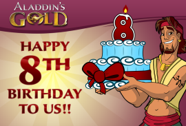 Aladdins Gold 8th Birthday celebration promtion